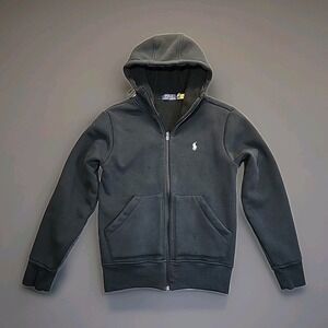 Polo Ralph Lauren Zip Up Hoodie Waffle Thermal Hood Double Knit Black Men's XS